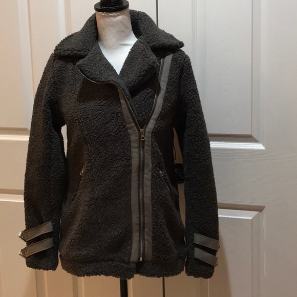 $ FIRM 🌷Charcoal Sherpa Racer Jacket - Picture 5 of 8